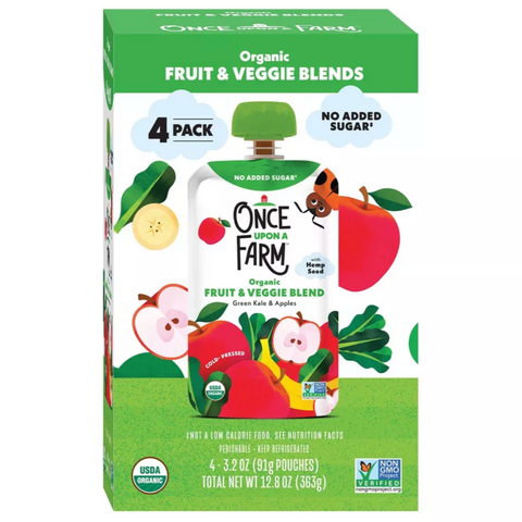 Once Upon a Farm Green Kale & Apples Organic Kids' Snack, 4oz, 4 Count