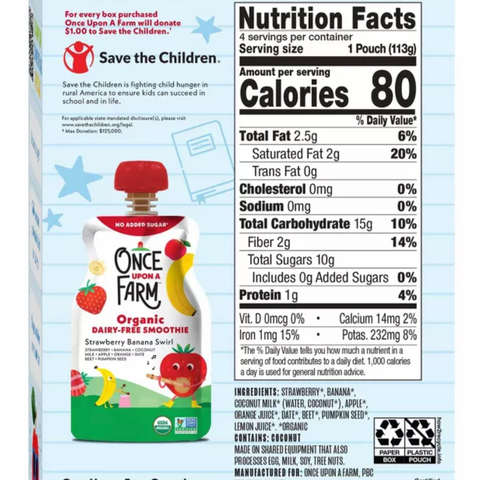 Once Upon a Farm Strawberry Banana Swirl Organic Dairy-Free Kids' Smoothie, 4oz, 4 Count