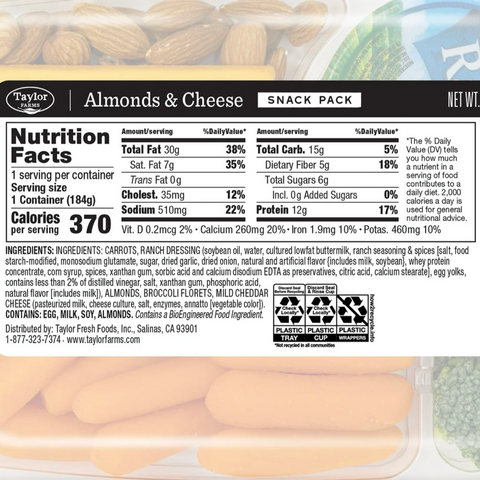 Taylor Farms Almonds & Cheese Snack Pack, 6.5 oz