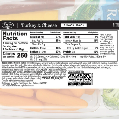 Taylor Farms Turkey & Cheddar Snack Pack, 6 oz