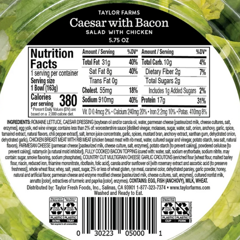 Taylor Farms Caesar Salad with Bacon and Chicken, 5.75 oz