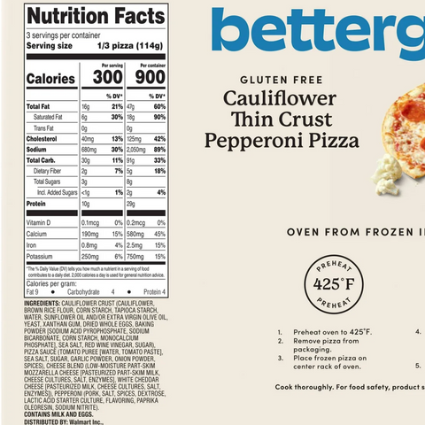 bettergoods Gluten-Free Cauliflower Thin Crust Pepperoni Frozen Pizza, 12.1 oz