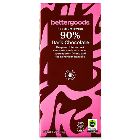 bettergoods Premium Swiss 90% Dark Chocolate Bar, 3.5 oz