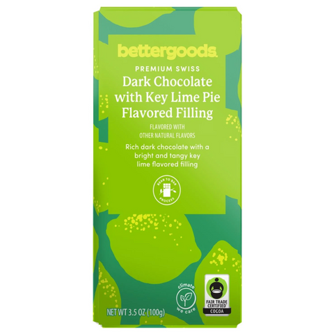 bettergoods Premium Swiss Dark Chocolate Bar with Key Lime Pie Flavored Filling, 3.5 oz