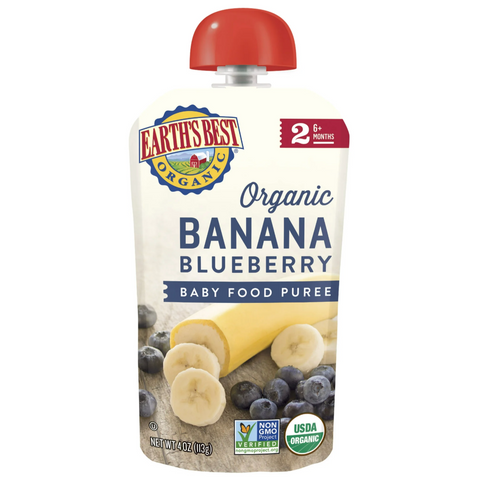 Earth's Best Organic Stage 2 Baby Food, Banana Blueberry, 4 oz