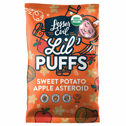 LesserEvil Lil' Puffs Organic Baby Snacks for Toddlers, Sweet Potato Apple Asteroid, 2.5 oz