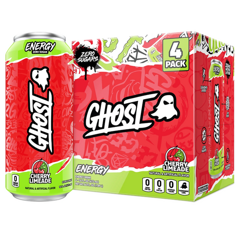 Ghost Energy Cherry Limeade Energy Drink, Zero Sugars, 16 fl oz, 4 Pack