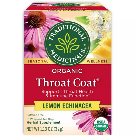 Traditional Medicinals Organic Throat Coat Lemon Echinacea Herbal Tea, 16 Count