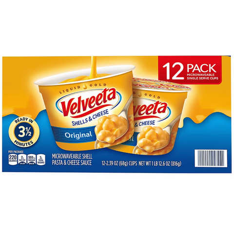 Velveeta Shells & Cheese Original Microwavable Shell Pasta, 2.39 oz., 12 Count