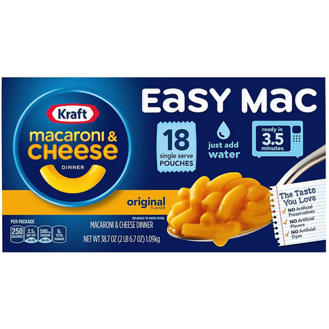 Kraft Easy Mac Original Macaroni & Cheese Microwavable Dinner, 18 Count