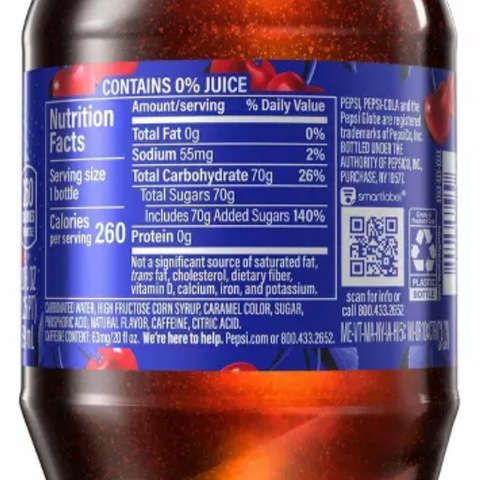 Pepsi Wild Cherry Cola Soda Soft Drink, 20 fl oz