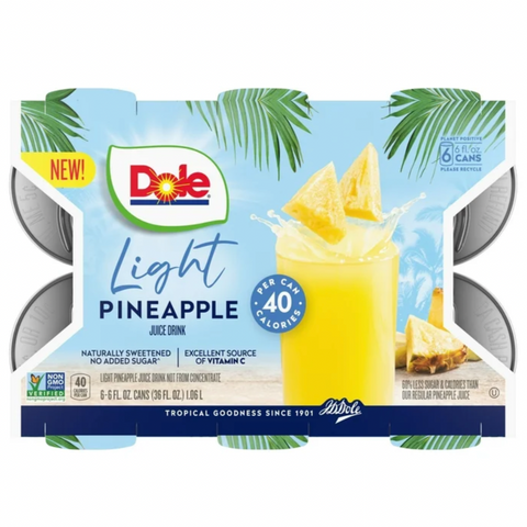 Dole Light Pineapple Juice, Canned Pineapple Juice, 6oz, 6 Count