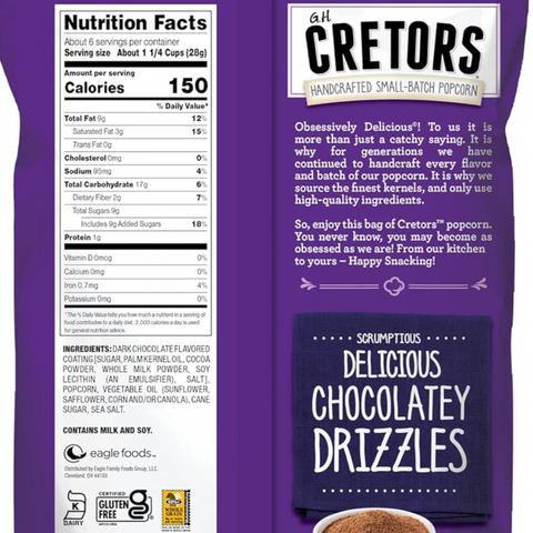 G.H. Cretors Popcorn, Chocolatey Drizzle, 5.5oz