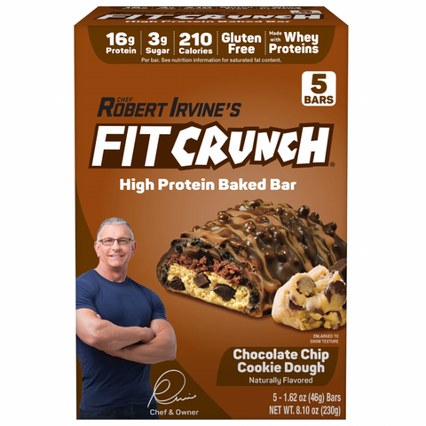 FITCRUNCH Chocolate Chip Cookie Dough, High Protein Baked Bar, 16g Protein, 5 Count