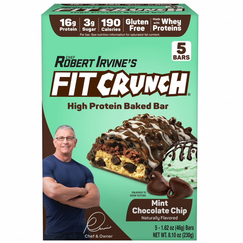 FITCRUNCH Mint Chocolate Chip, High Protein Baked Bar, 16g Protein, 5 Count