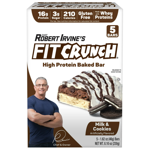 FITCRUNCH Milk and Cookies, High Protein Baked Bar, 16g Protein, 5 Count