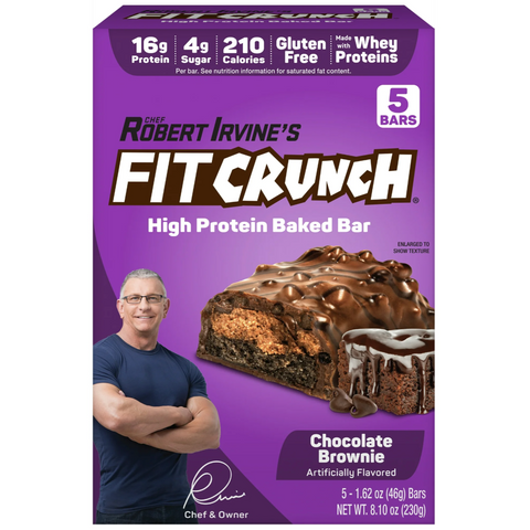 FITCRUNCH Chocolate Brownie, High Protein Baked Bar, 16g Protein, 5 Count