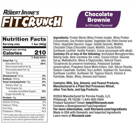 FITCRUNCH Chocolate Brownie, High Protein Baked Bar, 16g Protein, 5 Count