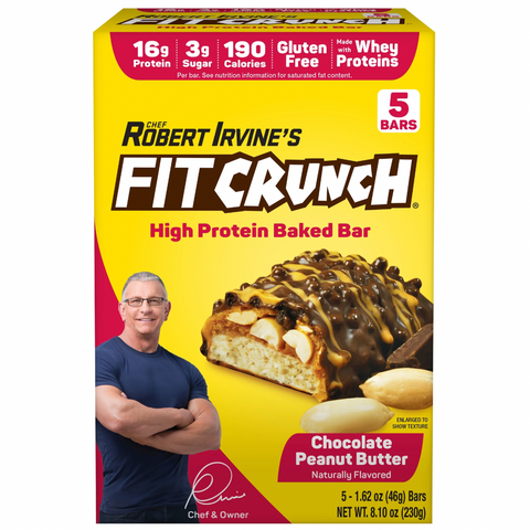 FITCRUNCH Chocolate Peanut Butter, High Protein Baked Bar, 16g Protein, 5 Count