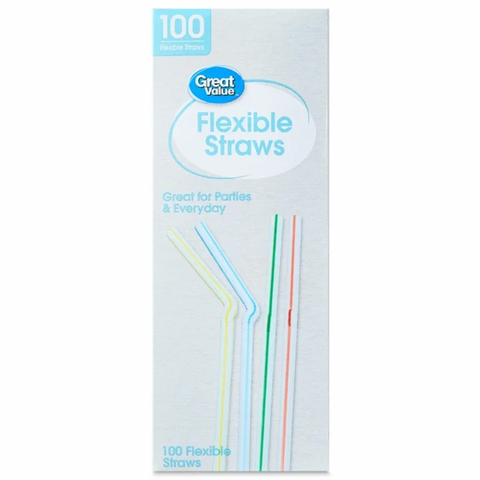 Great Value Plastic Disposable Flexible Straws, Multi-Color, 100 Count