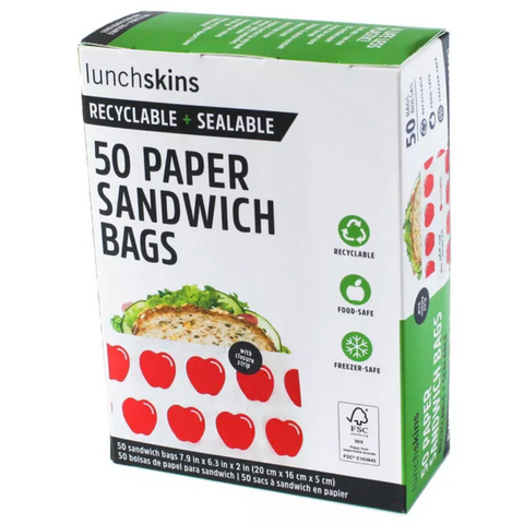 Lunchskins Recyclable & Sealable Paper Sandwich Bags, 50 Count