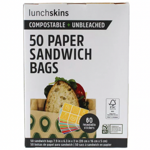 Lunchskins Non Wax + UnBleach Sandwich Bags Avocado, 50 Count