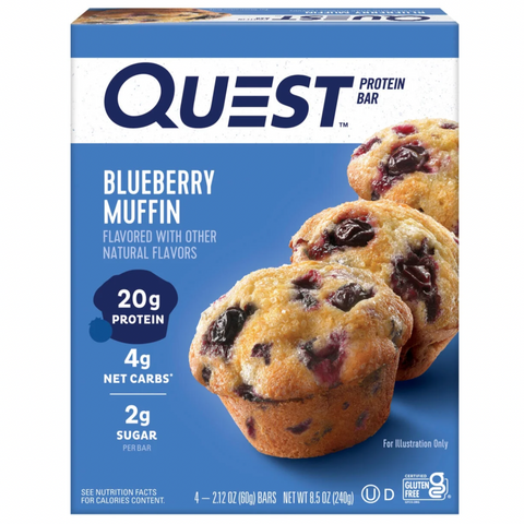 Quest Protein Bar, Blueberry Muffin Flavor, 20g of Protein, Gluten Free, 4 Count