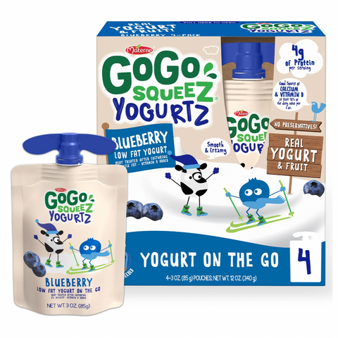 GoGo Squeez Yogurtz Blueberry Yogurt Pouch, 3 oz, 4 Count