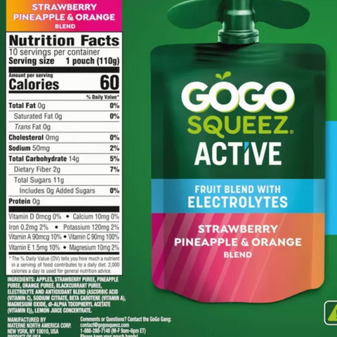 GoGo SqueeZ Active Strawberry Pineapple & Orange Fruit Blend Variety Pack, 2.42oz, 10 Count