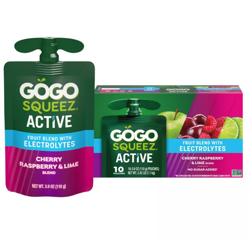 GoGo squeeZ Active Cherry Raspberry & Lime Fruit Blend Variety Pack, 2.42oz, 10 Count