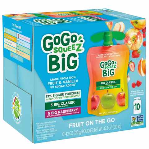 GoGo SqueeZ Big Variety Pack Apple Apple Rasp Straw Van, 42.3oz, 10 Count