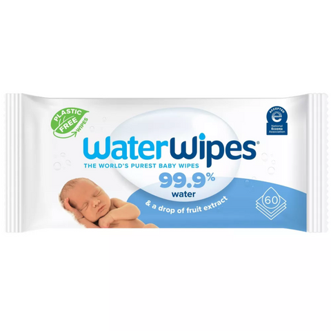 WaterWipes Plastic-Free Original Unscented 99.9% Water Based Baby Wipes, 60 Count