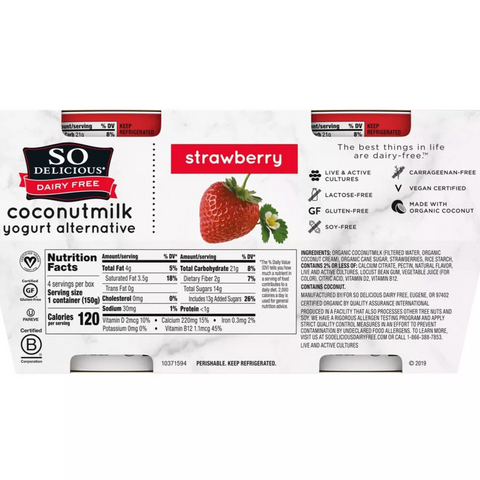 So Delicious Dairy Free Strawberry Coconut Milk Yogurt, 5.3oz, 4 Count