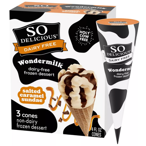 So Delicious Wondermilk Cones Chocolate Salted Caramel Frozen Dessert, 12oz, 3 Count