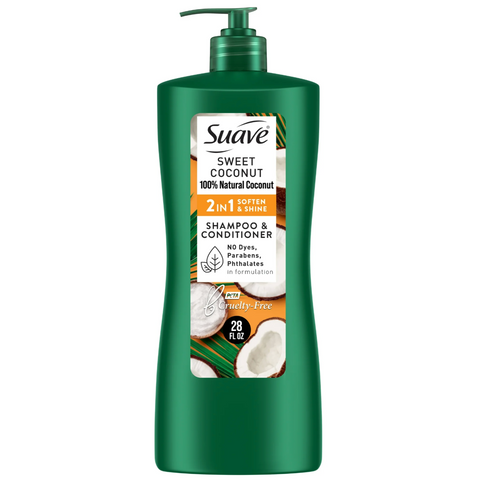 Suave 2-in-1 Shampoo & Conditioner, 100% Natural Coconut for Soft & Shiny Hair, 28 fl oz