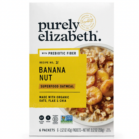 Purely Elizabeth Organic Oats, Flax & Chia Banana Nut Instant Oatmeal, 1.52 oz, 6 Count