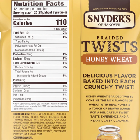 Snyder's of Hanover Pretzels, Braided Pretzel Twists Honey Wheat, 12 oz