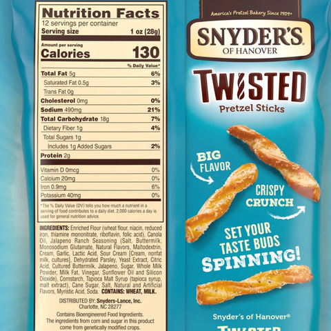 Snyder's of Hanover, Jalapeno Ranch Twisted Pretzel Sticks, 12 oz