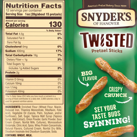 Snyder's of Hanover, Sour Cream & Onion Twisted Pretzel Sticks, 12 oz