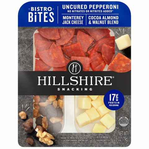 Hillshire Snacking Bistro Bites with Pepperoni, Monterey Jack, Walnut & Cocoa-Coated Almond Mix, 2.8oz