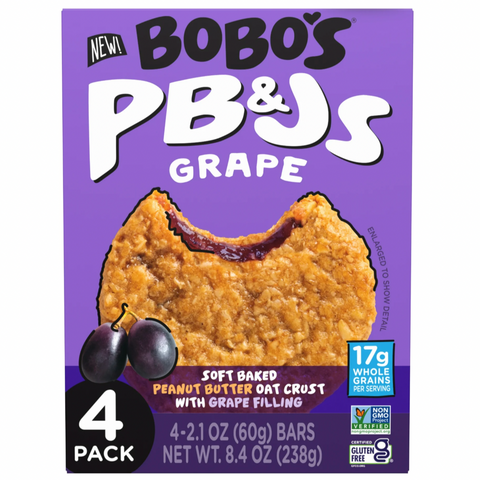 Bobo's PB&Js, Peanut Butter Oat Crust With Grape Filling, 4 Count