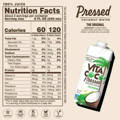 Vita Coco Pressed Coconut Water, Pure, 1 L