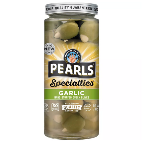 Pearls Specialties Garlic Stuffed Queen Olives, 7oz