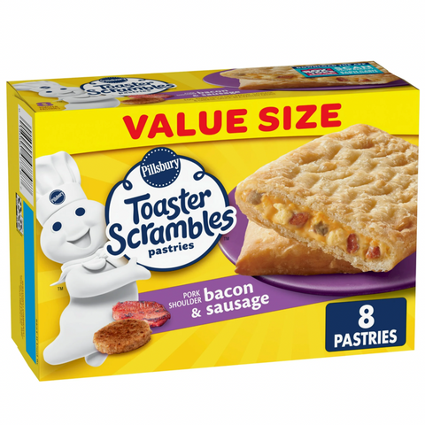 Pillsbury Bacon & Sausage Toaster Scrambles, Frozen Breakfast Pastries, 14 oz, 8 Ct