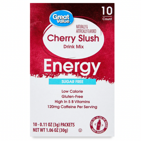 Great Value Energy Cherry Slush Drink Mix, 0.11 oz, 10 Count