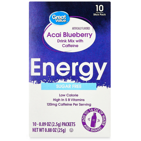 Great Value Energy Drink Mix, Sugar Free Blueberry Acai, 10 Count