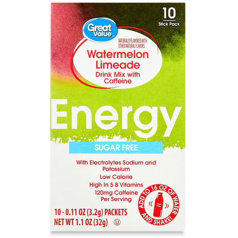 Great Value Energy Watermelon Limeade Liquid Drink Mix, Sugar-Free, 1.1 oz, 10 Count