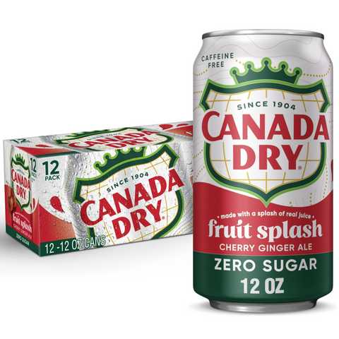 Canada Dry Caffeine Free Zero Sugar Fruit Splash Cherry Ginger Ale Soda Pop, 12 fl oz, 12 Count