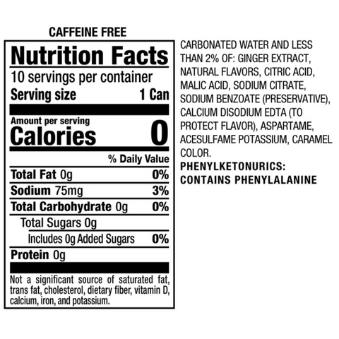 Canada Dry Caffeine Free Zero Sugar Ginger Ale Soda Pop, 7.5 fl oz, 10 Pack