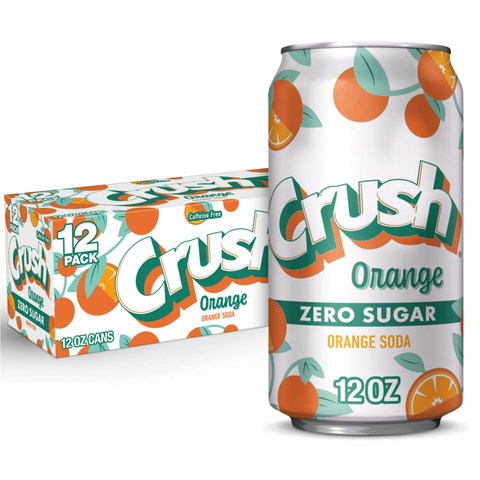 Crush Caffeine Free Zero Sugar Orange Soda Pop, 12 fl oz, 12 Count